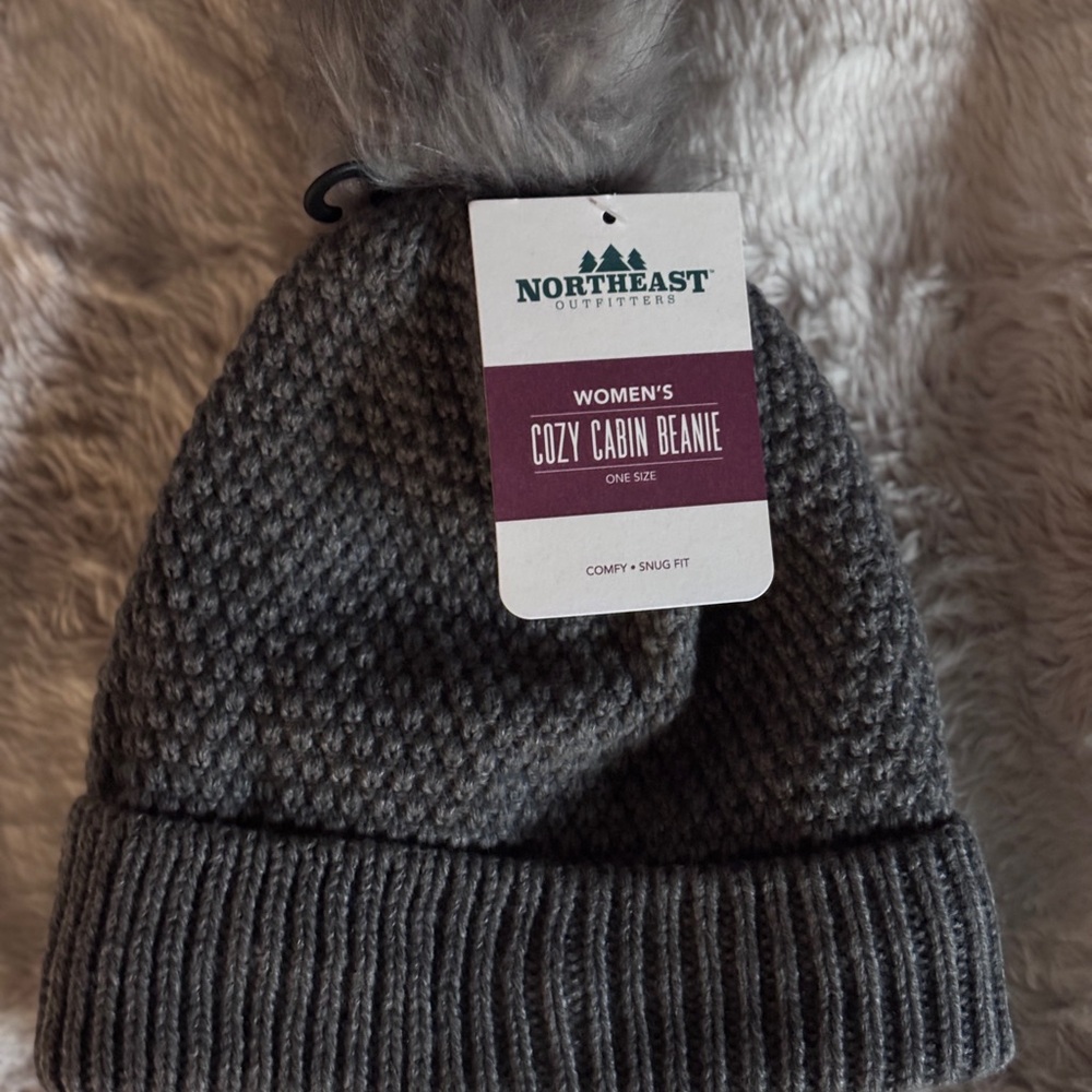 Northeast Outfitters Grey Cozy Cabin Beanie with Pom Pom